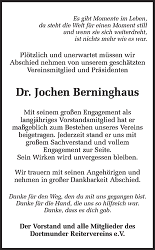 Traueranzeige Dr. Jochen Berninghaus